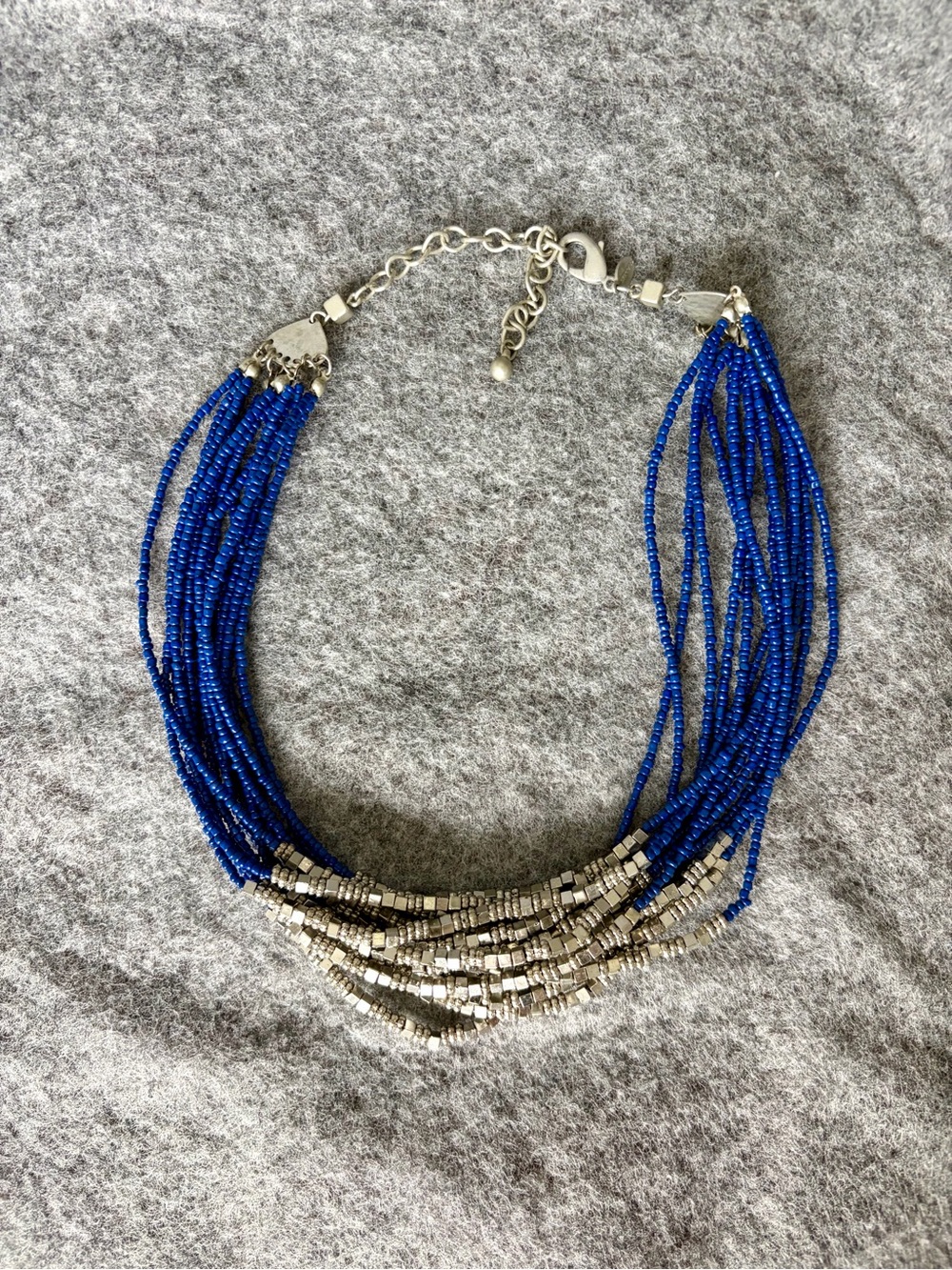 Chico's Royal Blue and Silver-tone Multi-Strand Beaded Necklace